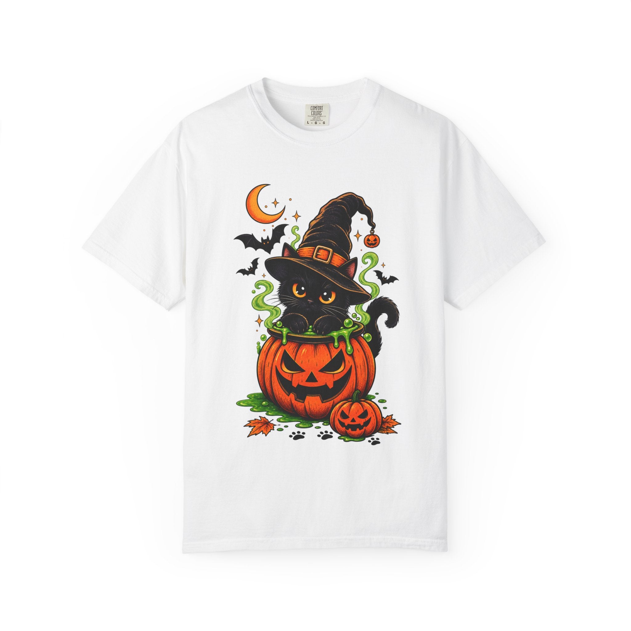 Cute Halloween Cat Pumpkin T-Shirt - Black Cat Witch Tee