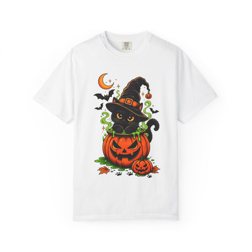 Cute Halloween Cat Pumpkin T-Shirt - Black Cat Witch Tee