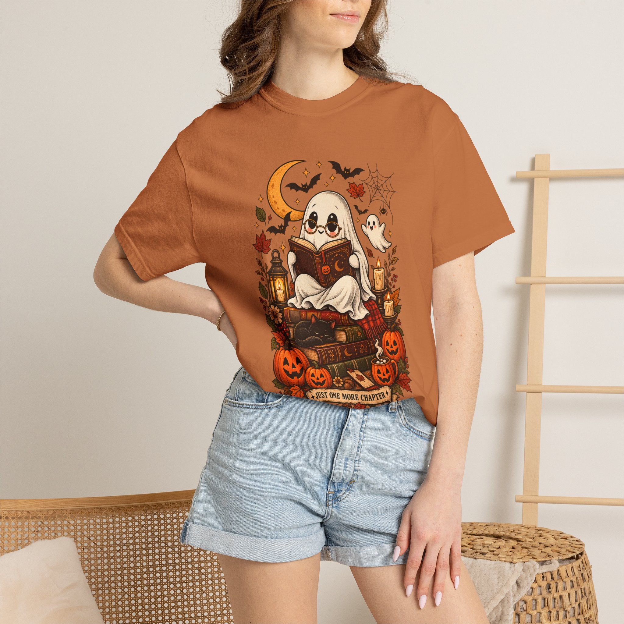 Halloween Ghost Reading T-Shirt — Cute Spooky Pumpkin & Bats Tee