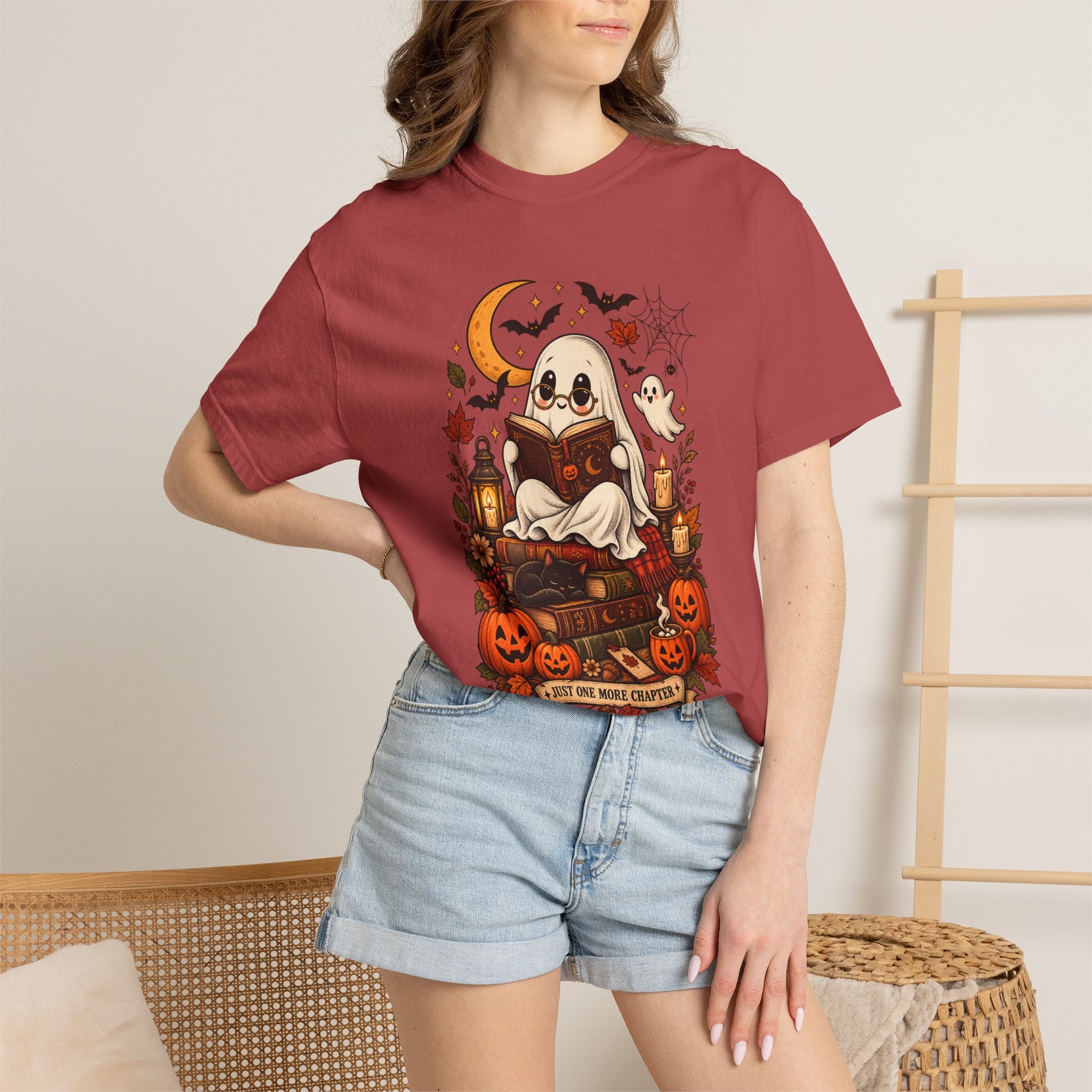 Halloween Ghost Reading T-Shirt — Cute Spooky Pumpkin & Bats Tee
