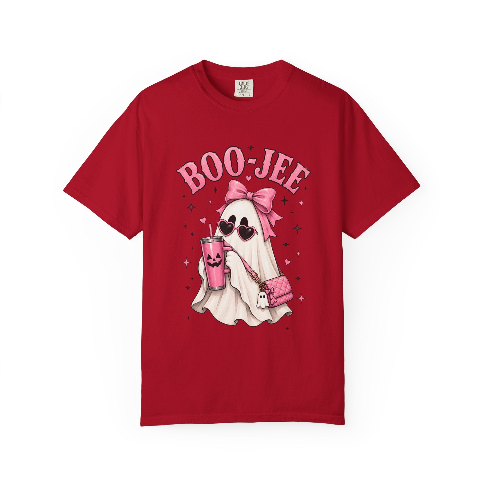 Boo-Jee Cute Ghost Tee — Pink Halloween Graphic T-Shirt
